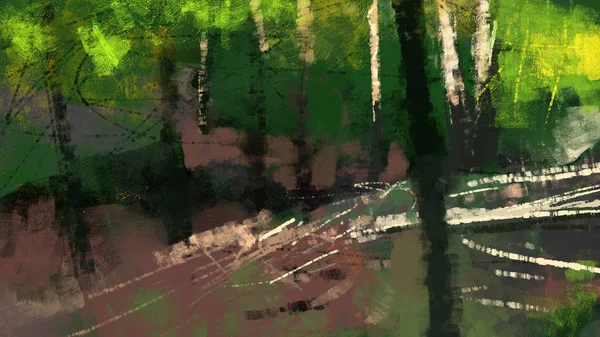 Pintura Pincelada Abstrata Floresta Verde Arte Digital — Fotografia de Stock