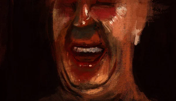 Painting of abstract scary face laughing in brush stroke style, digital illustration