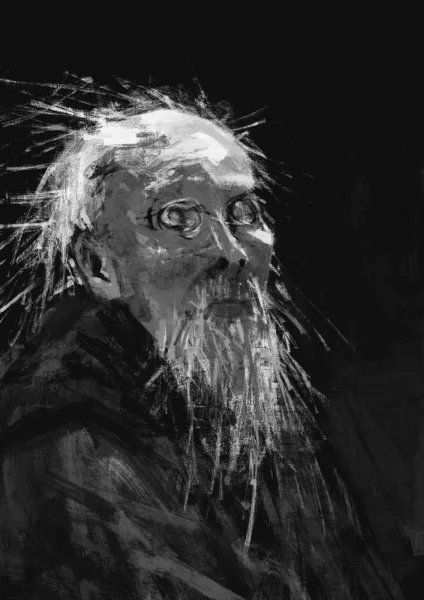 Painting of abstract old scary man in brush stroke style, digital illustration