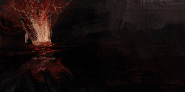 Painting of abstract monster hiding in dark, brush stroke style, digital illustration