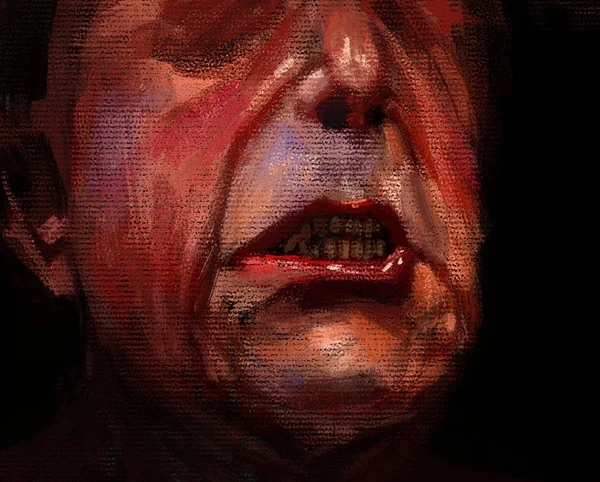ブラシ ストロークのスタイル デジタル イラストレーションで抽象的な怖い顔の絵 — ストック写真