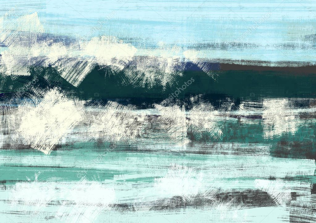 Painting of abstract winter landscape in brush stroke style, digital art