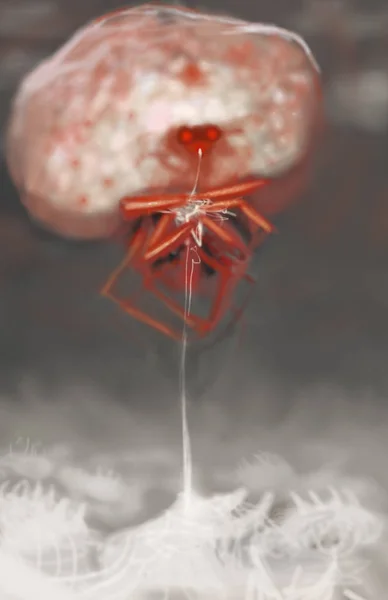 Painting of creepy abstract spider monster, traditional brush stroke style digital illustration