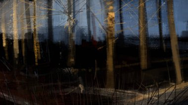 Karanlık ormanda soyut Fırça kontur stili, dijital sanat, resim 