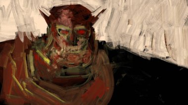 Fırça kontur stili, dijital illüstrasyon soyut zırhlı goblin resmini 