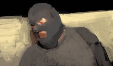 soyguncu maskeli soyut ölü adam, dijital sanat