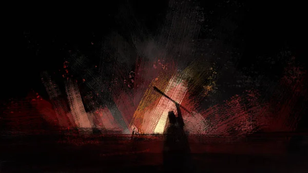 Painting Abstract Fire Wizard Brush Stroke Style Digital Illustration — ストック写真