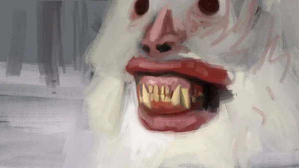 Festészet Absztrakt Fehér Vérfarkas Szörnyeteg Ecset Ecsetvonás Stílusban Digitális Illusztráció — Stock Fotó