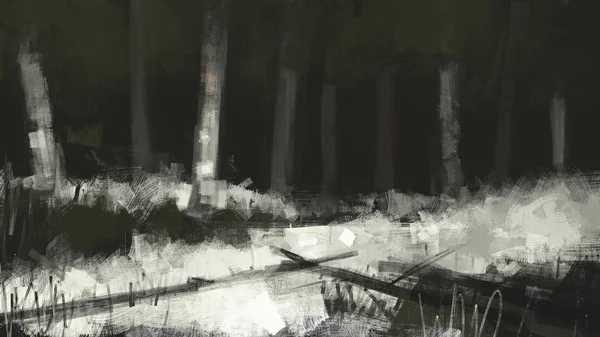 Painting of abstract forest at night time in brush stroke style, digital art