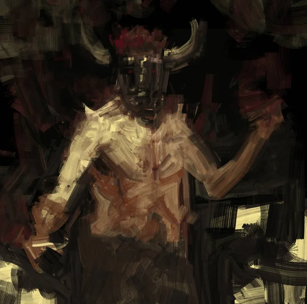 ブラシ ストロークのスタイル デジタル イラストレーションで抽象的な悪魔の絵 — ストック写真