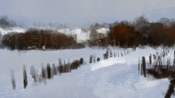 Ζωγραφική Του Αφηρημένου Χειμερινό Τοπίο Στυλ Περιγράμματος Πινέλου Ψηφιακή Τέχνη — Φωτογραφία Αρχείου
