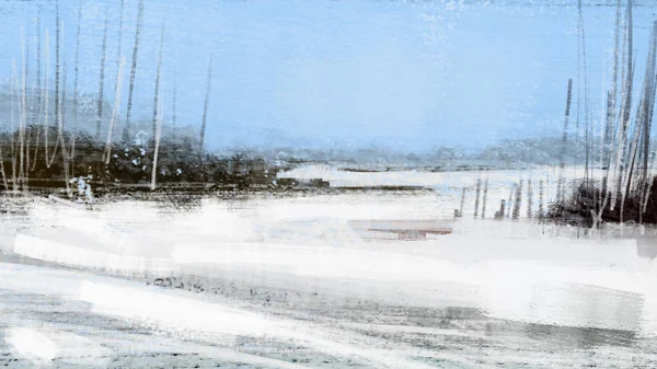 Boyama fırça kontur stili, dijital sanat soyut kış peyzaj