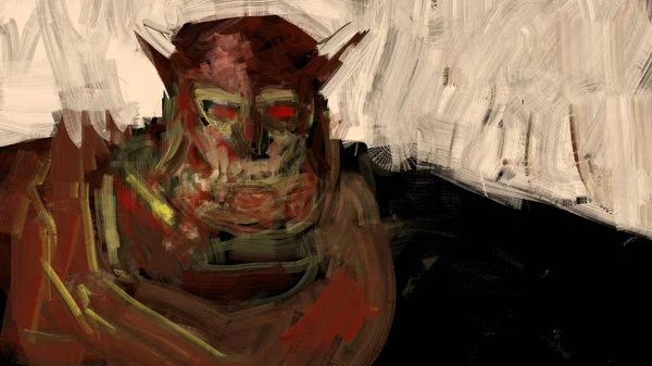 Painting Abstract Armored Goblin Brush Stroke Style Digital Illustration — ストック写真