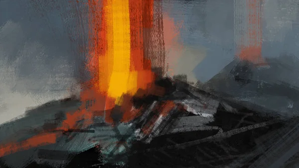 笔触式的抽象火山喷发绘画 数字艺术 — 图库照片