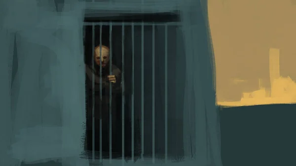 감옥의 브러시 스트로크 스타일 디지털 그림에서 괴물의 — 스톡 사진