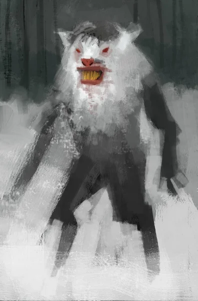 Painting of abstract white werewolf monster in brush stroke style, digital illustration