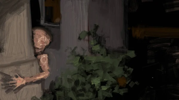 Painting Abstract Monster Hiding Brush Stroke Style Digital Illustration — Stock Photo, Image
