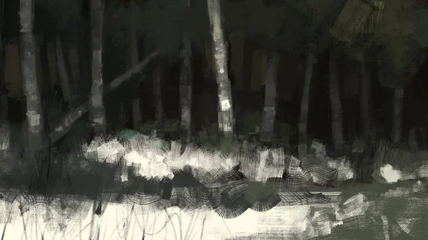 Painting of abstract forest at night time in brush stroke style, digital art