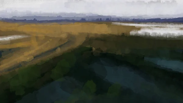 Painting of abstract field landscape in brush stroke style, digital art