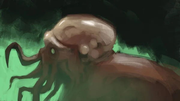 画笔笔触风格中的抽象章鱼怪兽的绘画 数字插图 — 图库照片