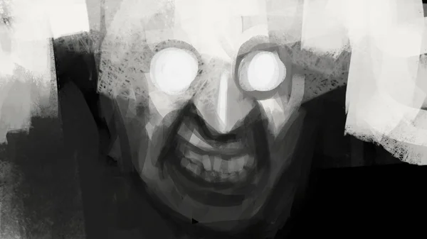 abstract monster head with pale eyes in brush stroke style, digital illustration