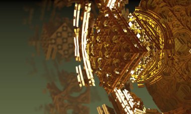 Altın obje geometrik yapısı fraktal soyut dijital illüstrasyon psychedelic arka plan