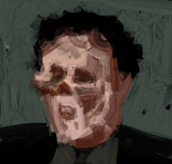 브러쉬 스트로크 스타일의 추상적 무서운 머리의 초상화 디지털 일러스트 — 스톡 사진