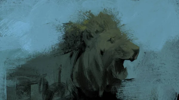 抽象怪物狮子在画笔笔触风格 数字插图 — 图库照片