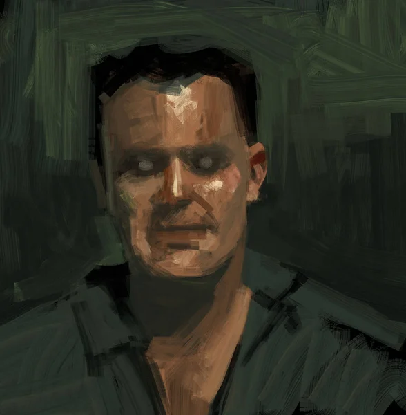 Retrato Hombre Aterrador Abstracto Estilo Trazo Pincel Ilustración Digital — Foto de Stock