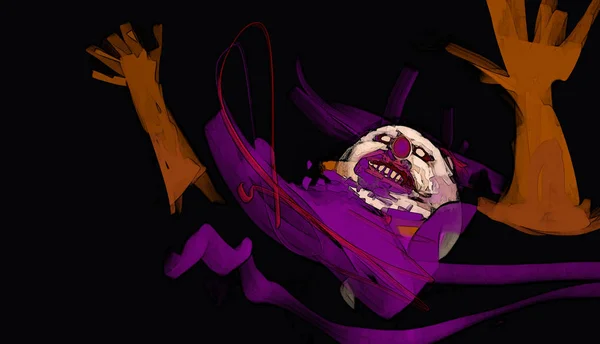 抽象紫色小丑怪物在画笔笔触风格 数字插图 — 图库照片