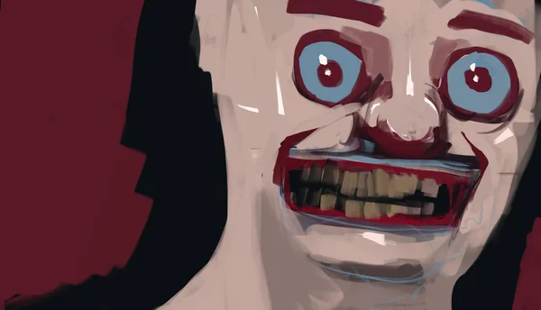 abstract clown face monster in brush stroke style, digital illustration