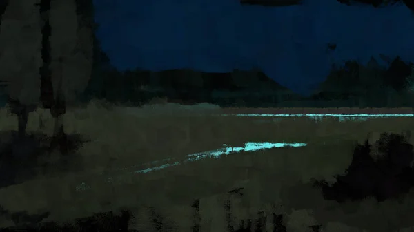 Цифровое Абстрактное Природное Поле Ночью Иллюстрация Сюрреалистического Фона — стоковое фото