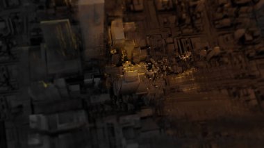 dijital sanat binaları ve gökdelenler ile soyut kentsel cityscape arka plan