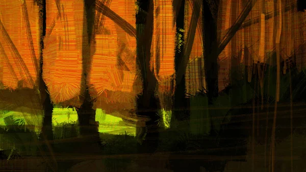 伝統的なブラシストロークスタイルのデジタルイラストで抽象的な風景の絵画 — ストック写真