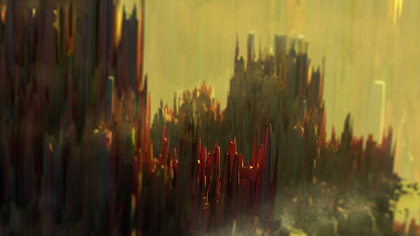 Abstract alien landscape with structures and forms, digital art