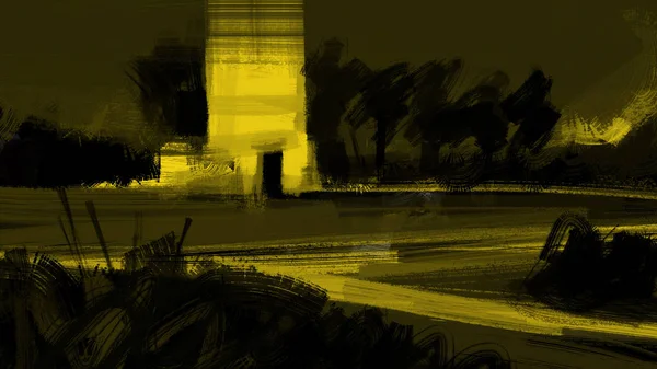 Målning Abstrakt Landskap Med Torn Penseldrag Stil Digital Konst — Stockfoto