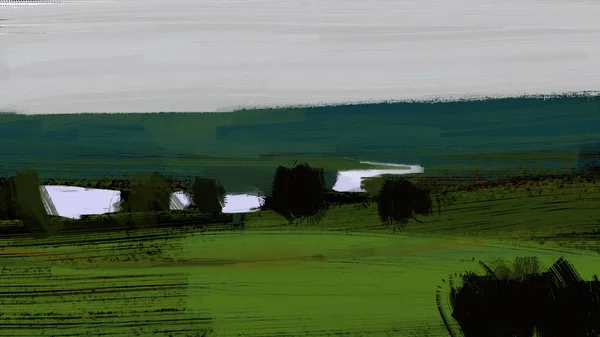Schilderij Van Abstract Landschap Traditionele Penseelstreek Stijl Digitale Afbeelding — Stockfoto