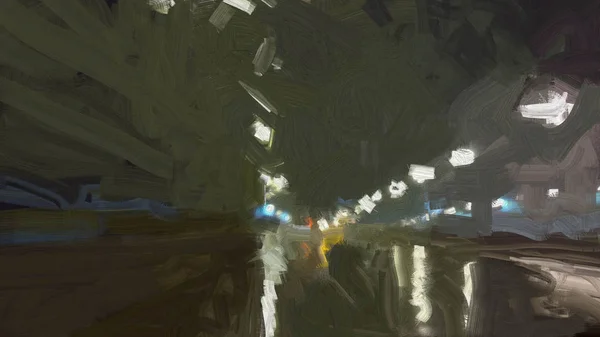 夜筆ストロークイラストで都市景観のデジタル絵画 — ストック写真