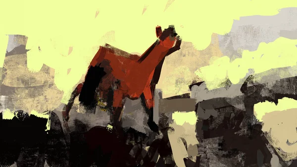 Цифровая Традиционная Живопись Лошади Закате — стоковое фото