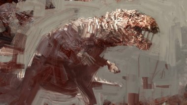 Bir dinozor mücadele duruş hareketi fırça konturu illüstrasyon dijital geleneksel resim
