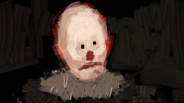 数字传统绘画的悲伤小丑奇怪的娃娃概念艺术怪异的恐怖插图 — 图库照片