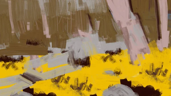 粉红色和黄色森林的抽象数字绘画 画笔笔画插图 — 图库照片