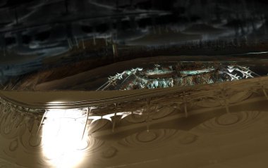 Fraktal kaya doğa manzara, geometrik 3d illüstrasyon arka plan 
