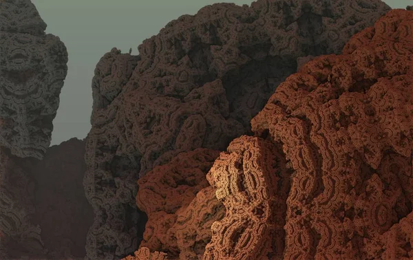 Fractal rock nature landscape, geometric 3d illustration background