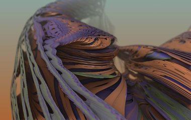 Fraktal yabancı gezegen, doğa manzara, geometrik 3d illüstrasyon arka plan 