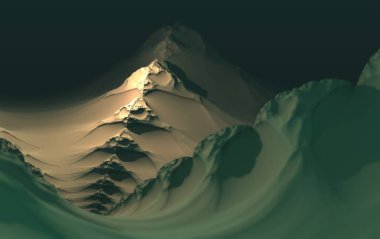 Soyut kanyon manzara, geometrik fraktal 3d illüstrasyon arka plan
