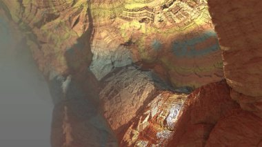 Beautiful arid fractal landscape, geometric geologic rocks atmospheric 3d illustration