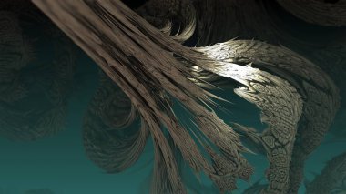 Soyut geometrik fraktal, kök yaşlı ağaç, 3d illüstrasyon arka plan