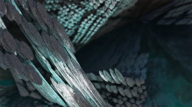Yabancı dünya manzara, geometrik fraktal 3d illüstrasyon atmosferik arka plan
