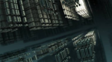 Teknoloji meta yapısı, geometrik fraktal kripto para birimi kavramı sanat dijital 3d illüstrasyon